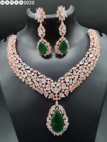 Beautiful American Diamond Antique Stone Necklace with Earrings Jewellery