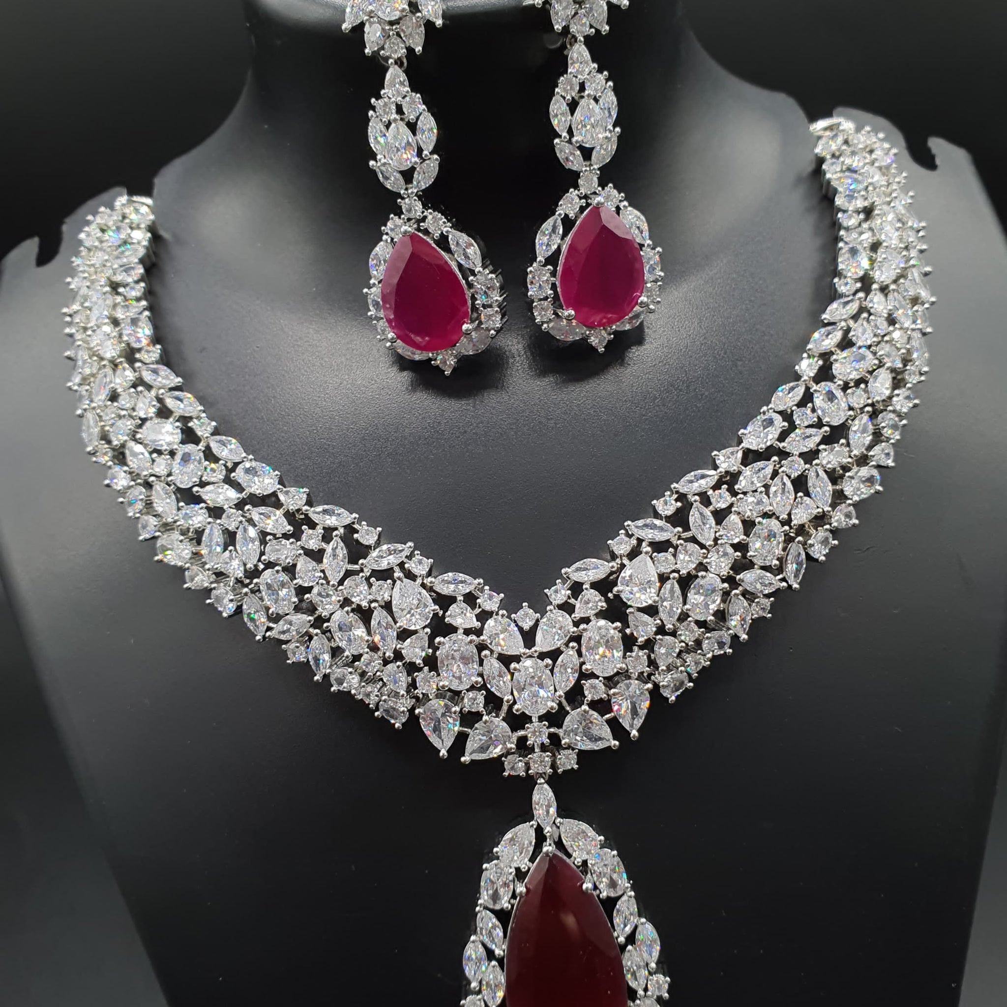 Beautiful American Diamond Antique Stone Necklace with Earrings Jewellery