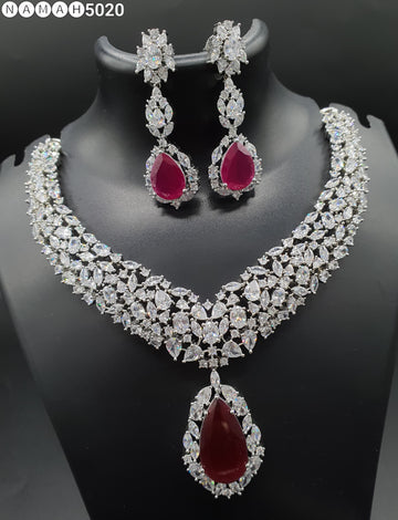 Beautiful American Diamond Antique Stone Necklace with Earrings Jewellery