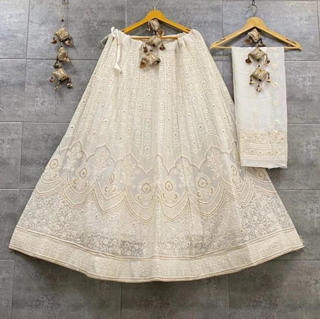 Beautiful Designer Pure Chiffon Lukhnovi Work Lehenga Choli