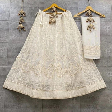 Beautiful Designer Pure Chiffon Lukhnovi Work Lehenga Choli