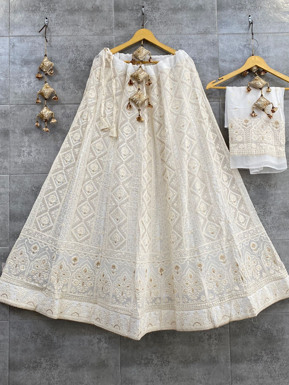 Beautiful Designer Pure Chiffon Lukhnovi Work Lehenga Choli