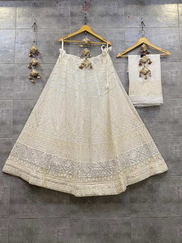 Beautiful Designer Pure Chiffon Lukhnovi Work Lehenga Choli