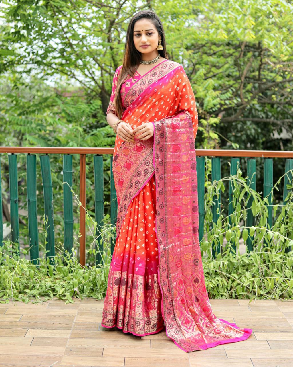 Beautiful Designer Kanjiwarm Pure Bandhej Saree