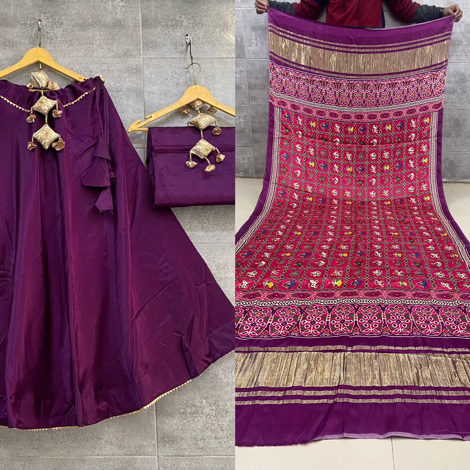 Pure Gaji Silk Masru Skirt With Gaji Silk Digital Print Dupatta