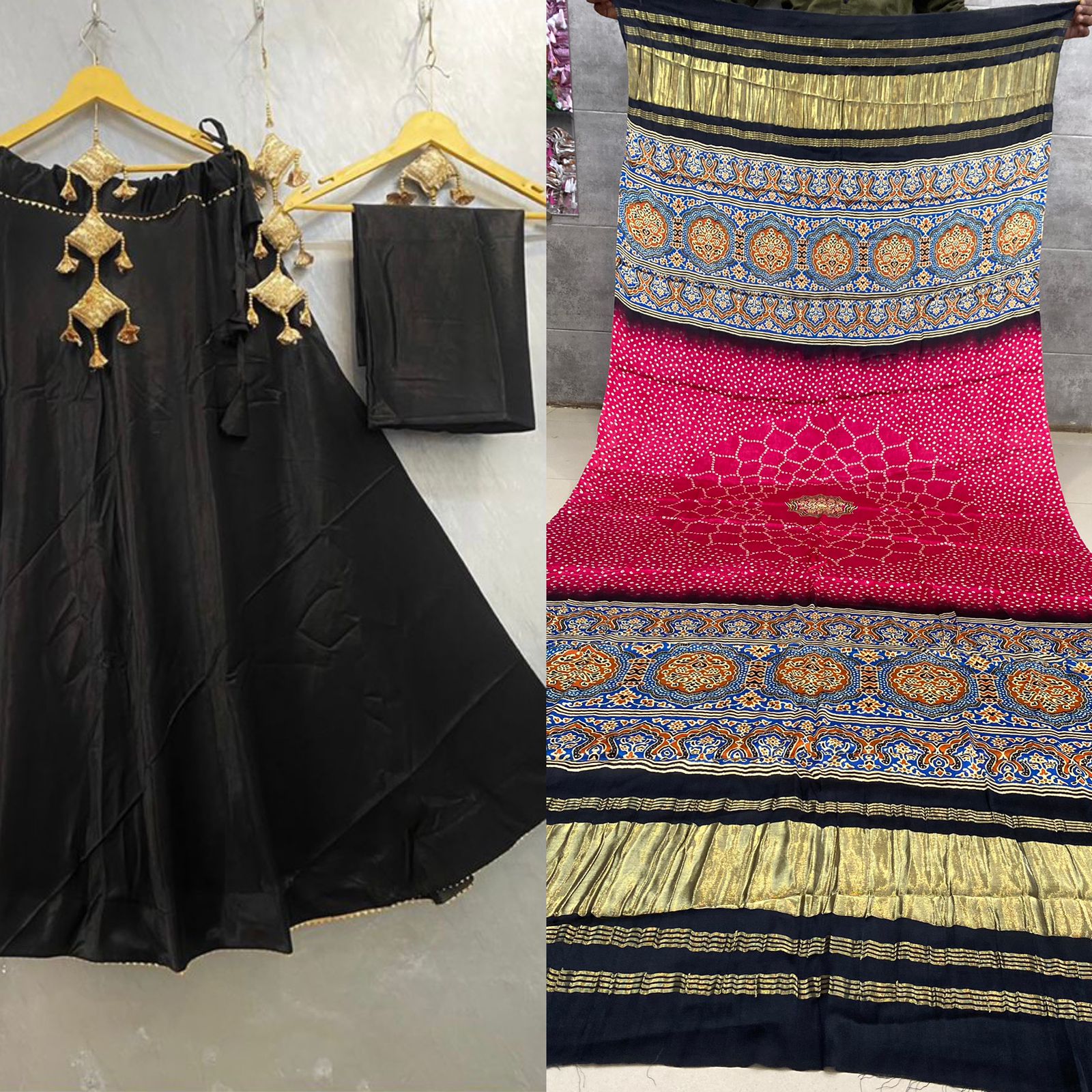 Pure Gaji Silk Masru Skirt With Gaji Silk Digital Print Dupatta