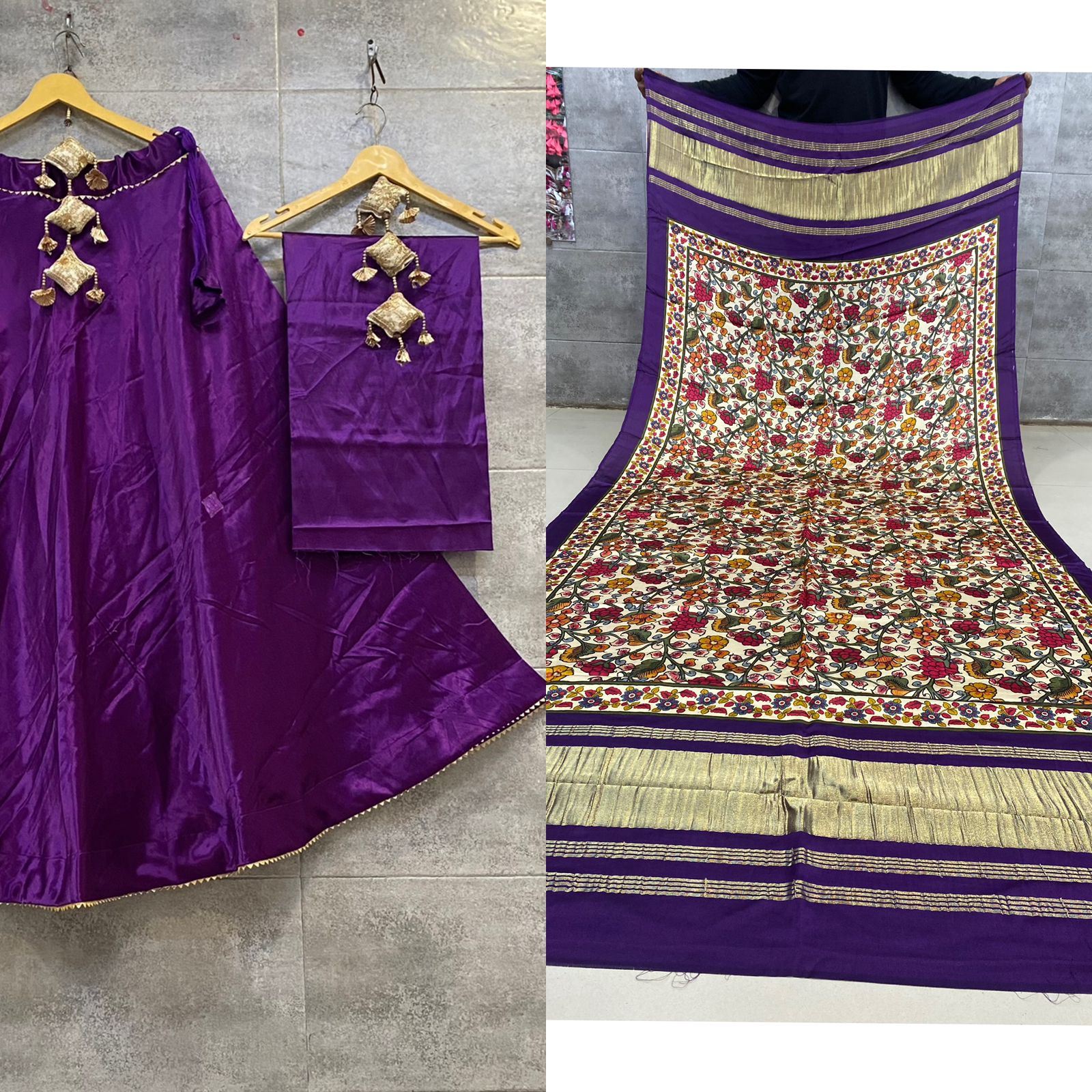 Pure Gaji Silk Masru Skirt With Gaji Silk Digital Print Dupatta