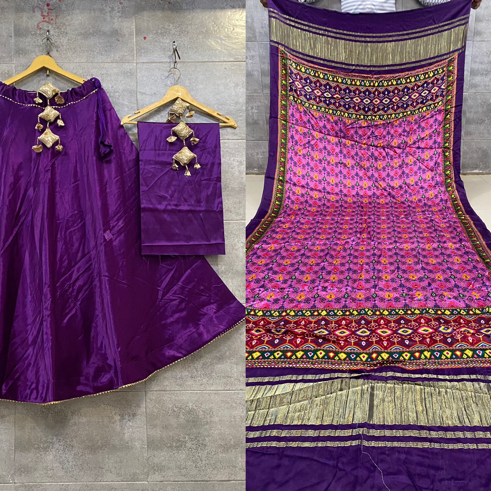 Pure Gaji Silk Masru Skirt With Gaji Silk Digital Print Dupatta