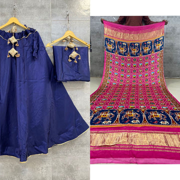 Pure Gaji Silk Masru Skirt With Gaji Silk Digital Print Dupatta