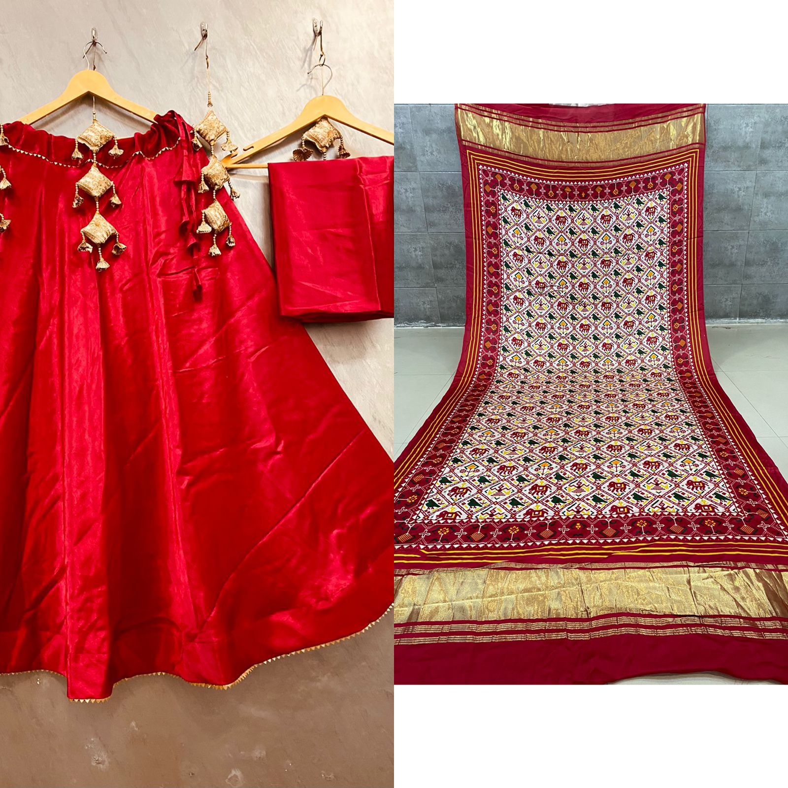 Pure Gaji Silk Masru Skirt With Gaji Silk Digital Print Dupatta