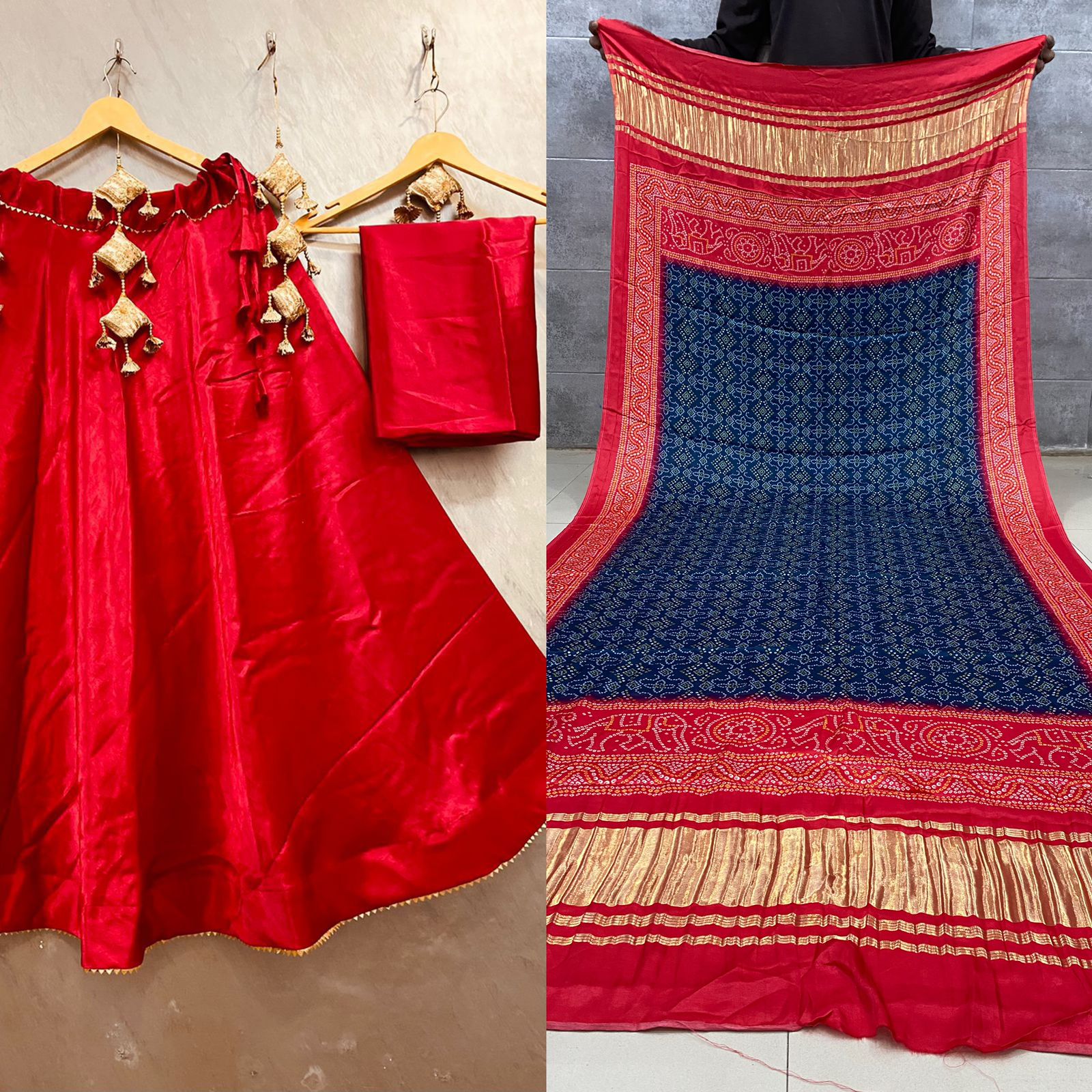 Pure Gaji Silk Masru Skirt With Gaji Silk Digital Print Dupatta