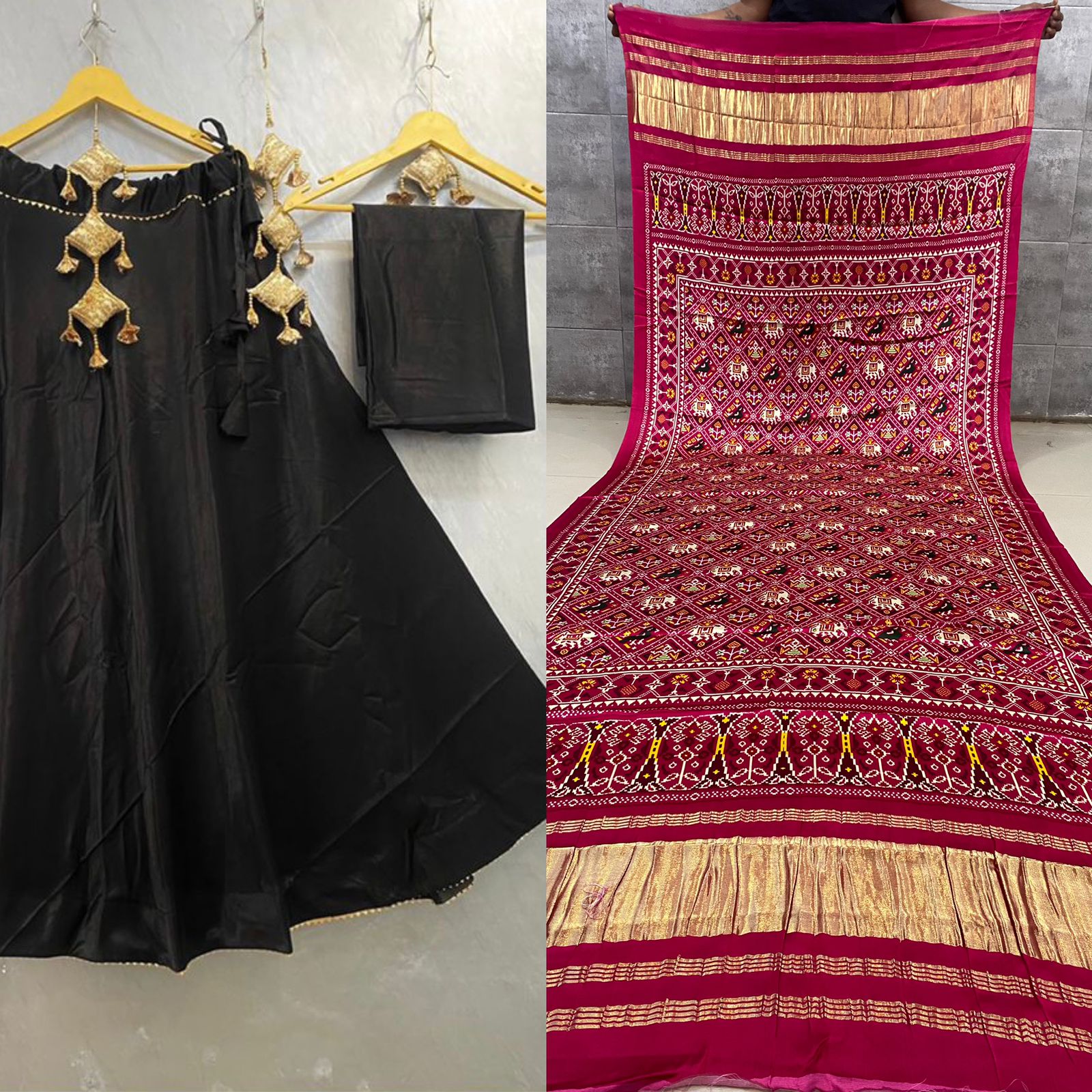 Pure Gaji Silk Masru Skirt With Gaji Silk Digital Print Dupatta