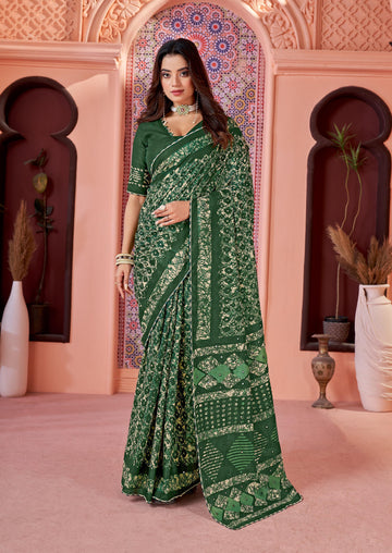 Jaipur Ikkat Cotton Block Print  Mirror Pallu Saree