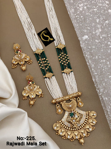 Beautiful Rajwadi Antique Long Necklace with Earrings Jewellery