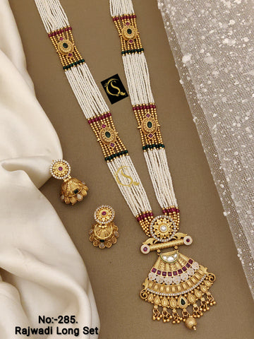 Beautiful Rajwadi Antique Long Necklace with Earrings Jewellery