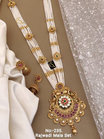 Beautiful Rajwadi Antique Long Necklace with Earrings Jewellery