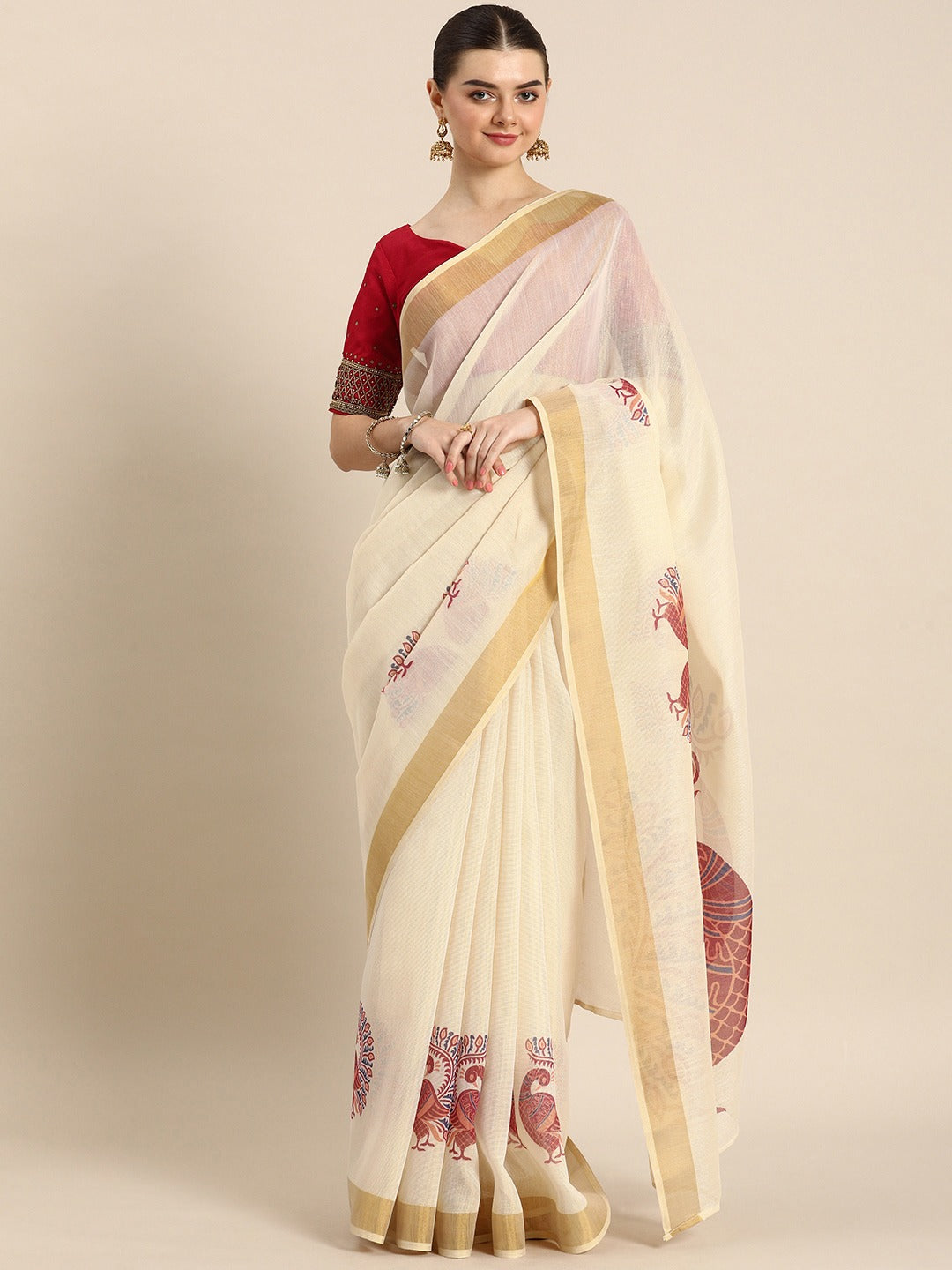 Beautiful Designer Cotton Kasavu Saree