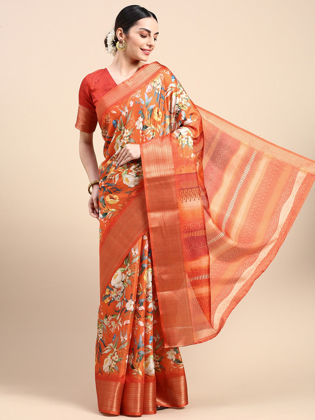 Beautiful Designer Soft Silk With Allover Floral Saree