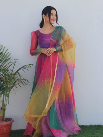 Party Wear Look Organza Silk Gown With Dupatta