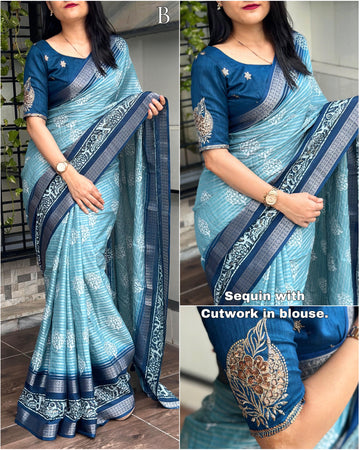 Beautiful Designer Janki Maslin Cotton Saree