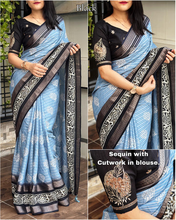 Beautiful Designer Janki Maslin Cotton Saree