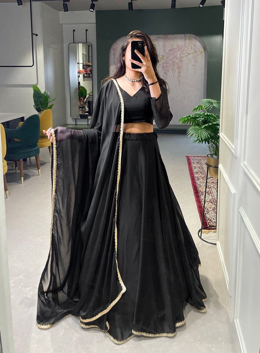 Buy FabcartzWomen's Self Design Semi-stitched Lightweight And Comfortable  Casual wear Semi-stitched Lehenga Choli (C_T_915_Brown & Black &  Yellow_Free Size) at Amazon.in