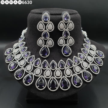 Beautiful American Diamond Antique Stone Necklace with Earrings Jewellery