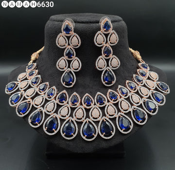 Beautiful American Diamond Antique Stone Necklace with Earrings Jewellery