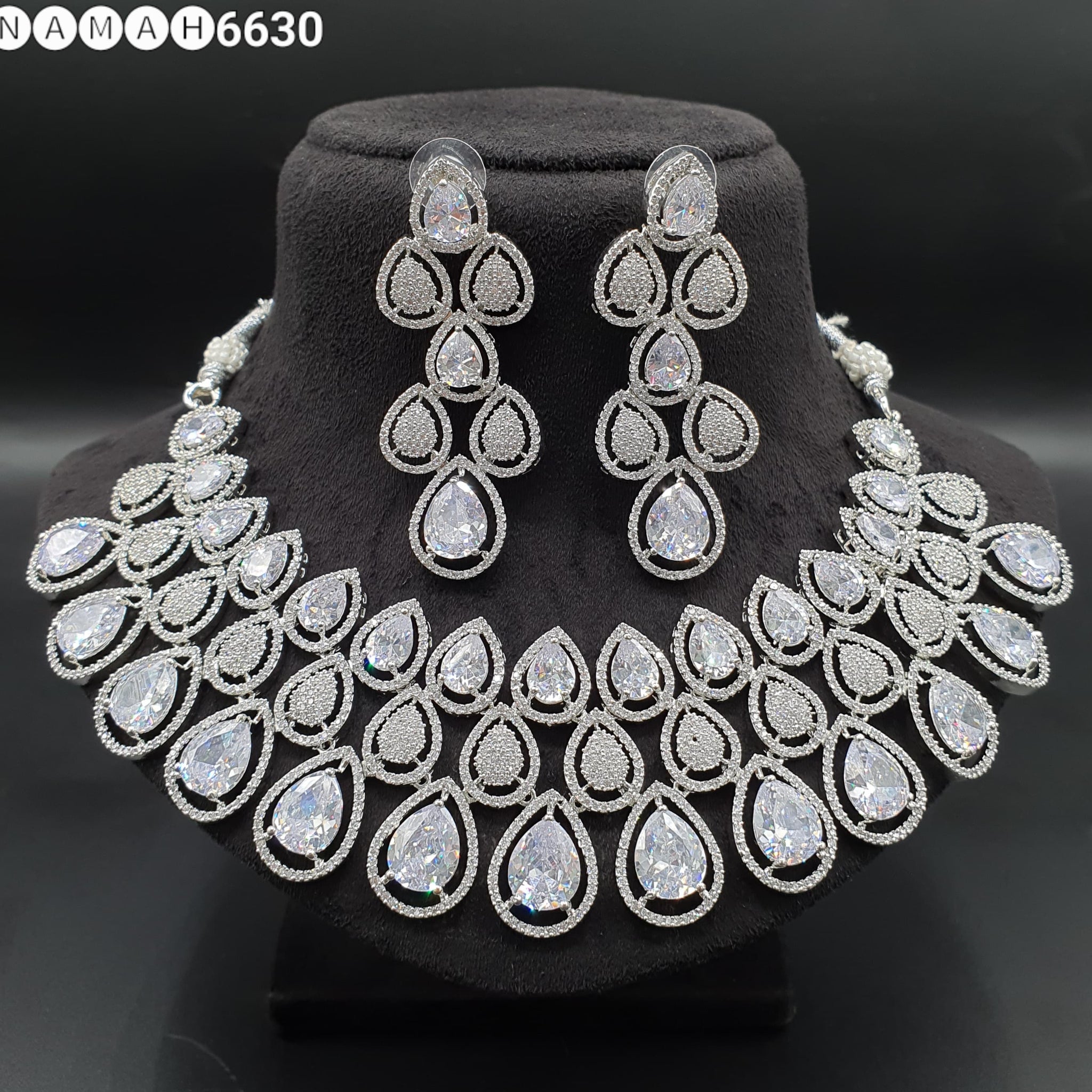 Beautiful American Diamond Antique Stone Necklace with Earrings Jewellery