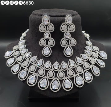 Beautiful American Diamond Antique Stone Necklace with Earrings Jewellery