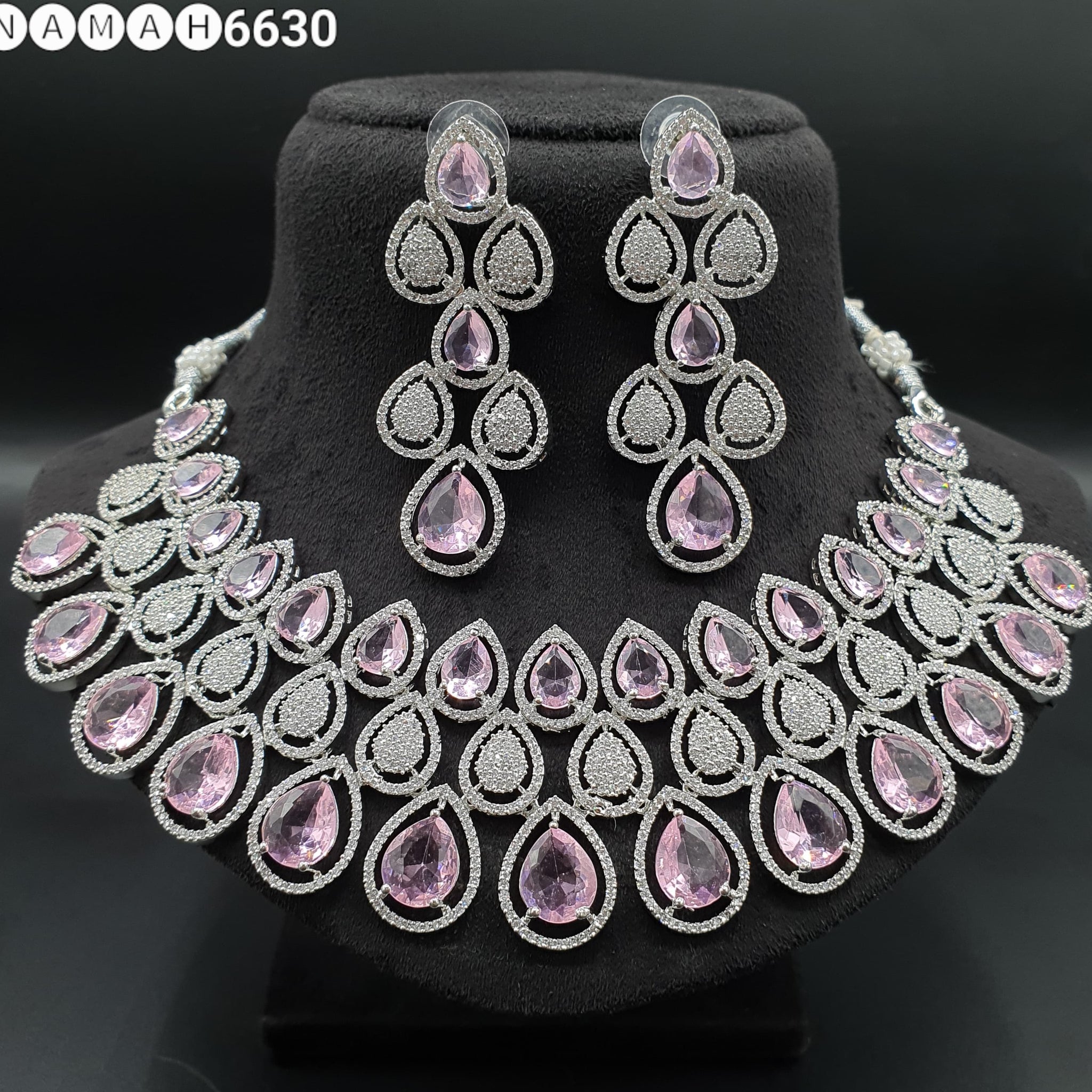 Beautiful American Diamond Antique Stone Necklace with Earrings Jewellery