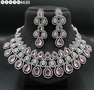 Beautiful American Diamond Antique Stone Necklace with Earrings Jewellery