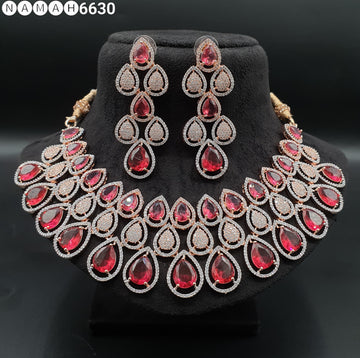 Beautiful American Diamond Antique Stone Necklace with Earrings Jewellery