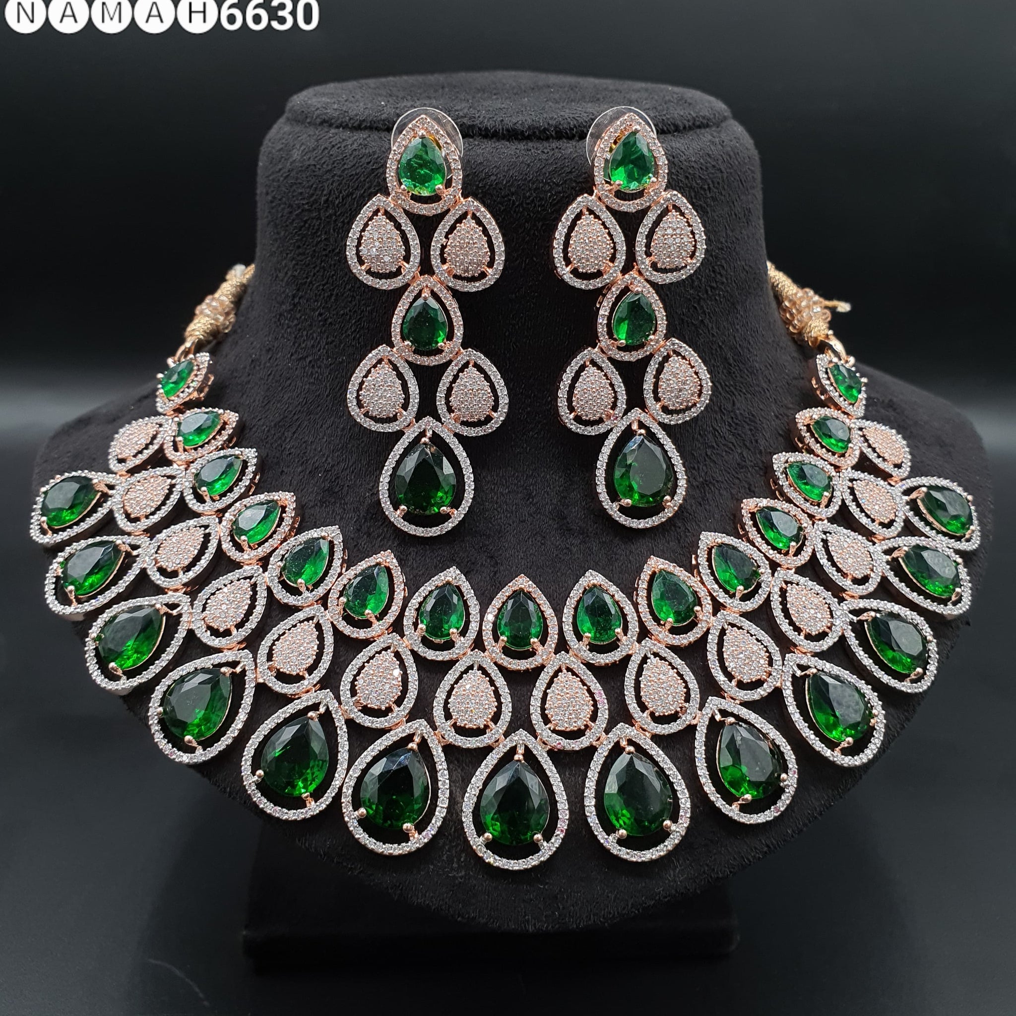 Beautiful American Diamond Antique Stone Necklace with Earrings Jewellery