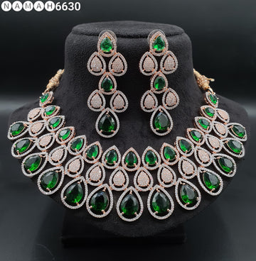 Beautiful American Diamond Antique Stone Necklace with Earrings Jewellery