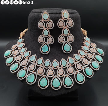 Beautiful American Diamond Antique Stone Necklace with Earrings Jewellery