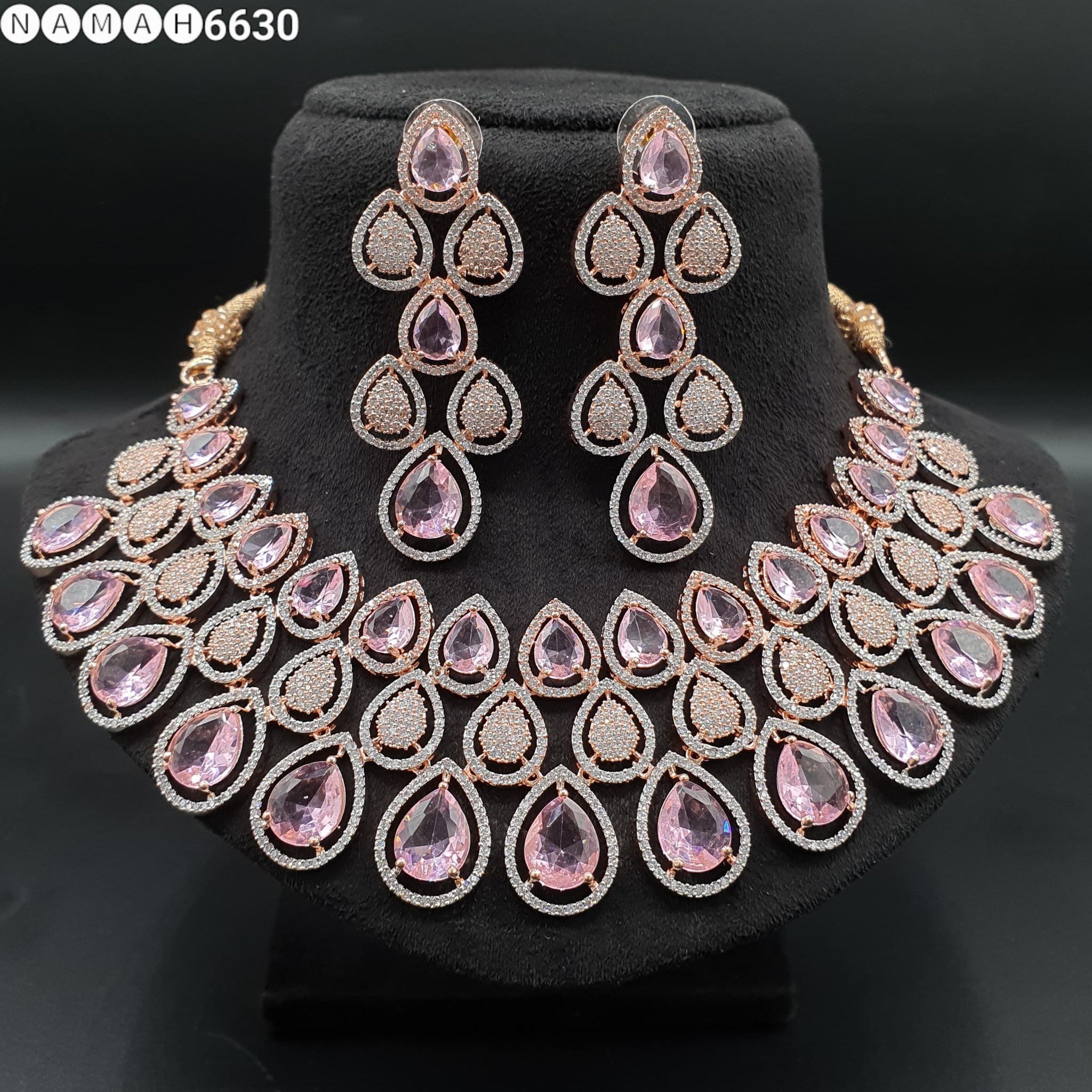 Beautiful American Diamond Antique Stone Necklace with Earrings Jewellery