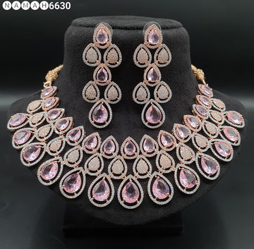 Beautiful American Diamond Antique Stone Necklace with Earrings Jewellery