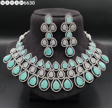 Beautiful American Diamond Antique Stone Necklace with Earrings Jewellery