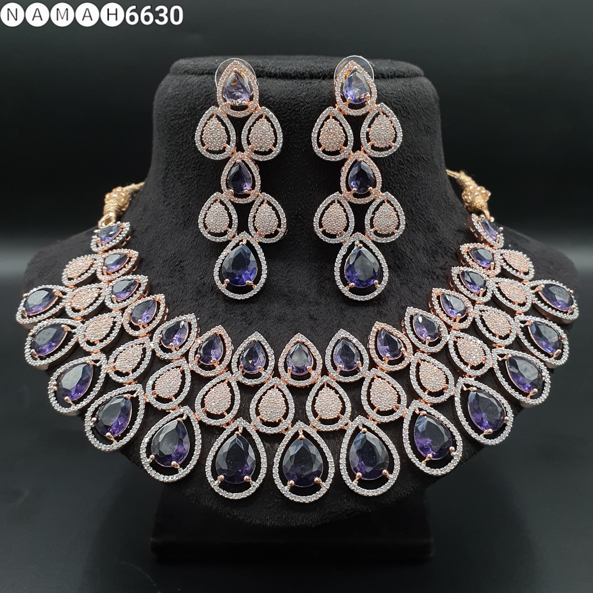 Beautiful American Diamond Antique Stone Necklace with Earrings Jewellery