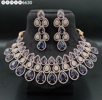 Beautiful American Diamond Antique Stone Necklace with Earrings Jewellery