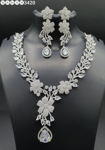 Beautiful American Diamond Antique Stone Necklace with Earrings Jewellery