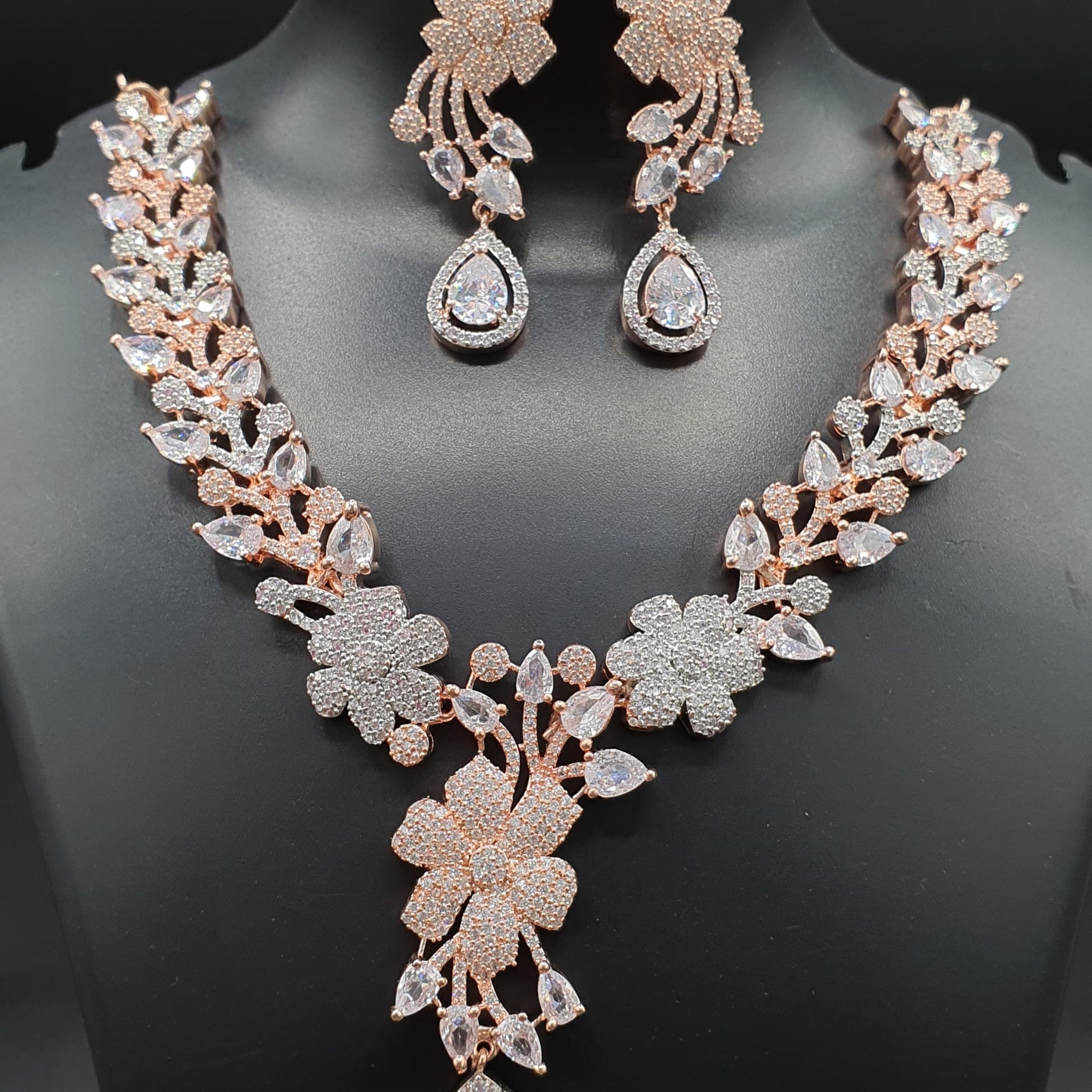 Beautiful American Diamond Antique Stone Necklace with Earrings Jewellery