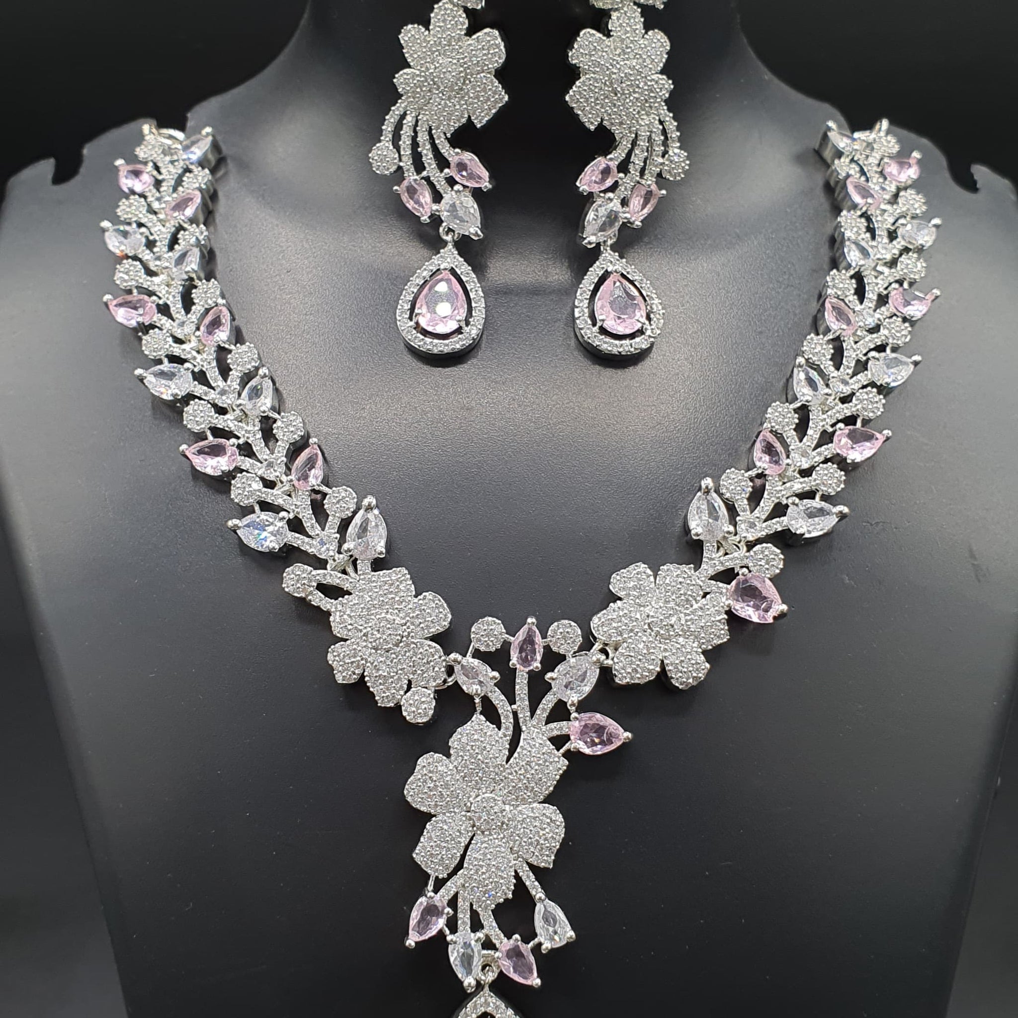 Beautiful American Diamond Antique Stone Necklace with Earrings Jewellery