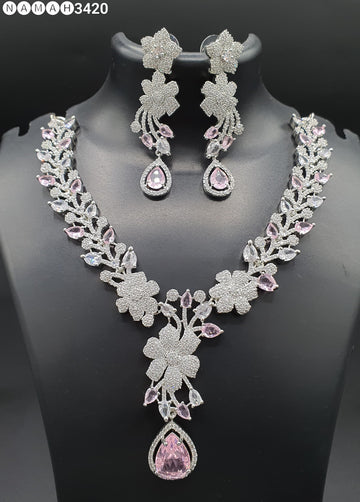 Beautiful American Diamond Antique Stone Necklace with Earrings Jewellery