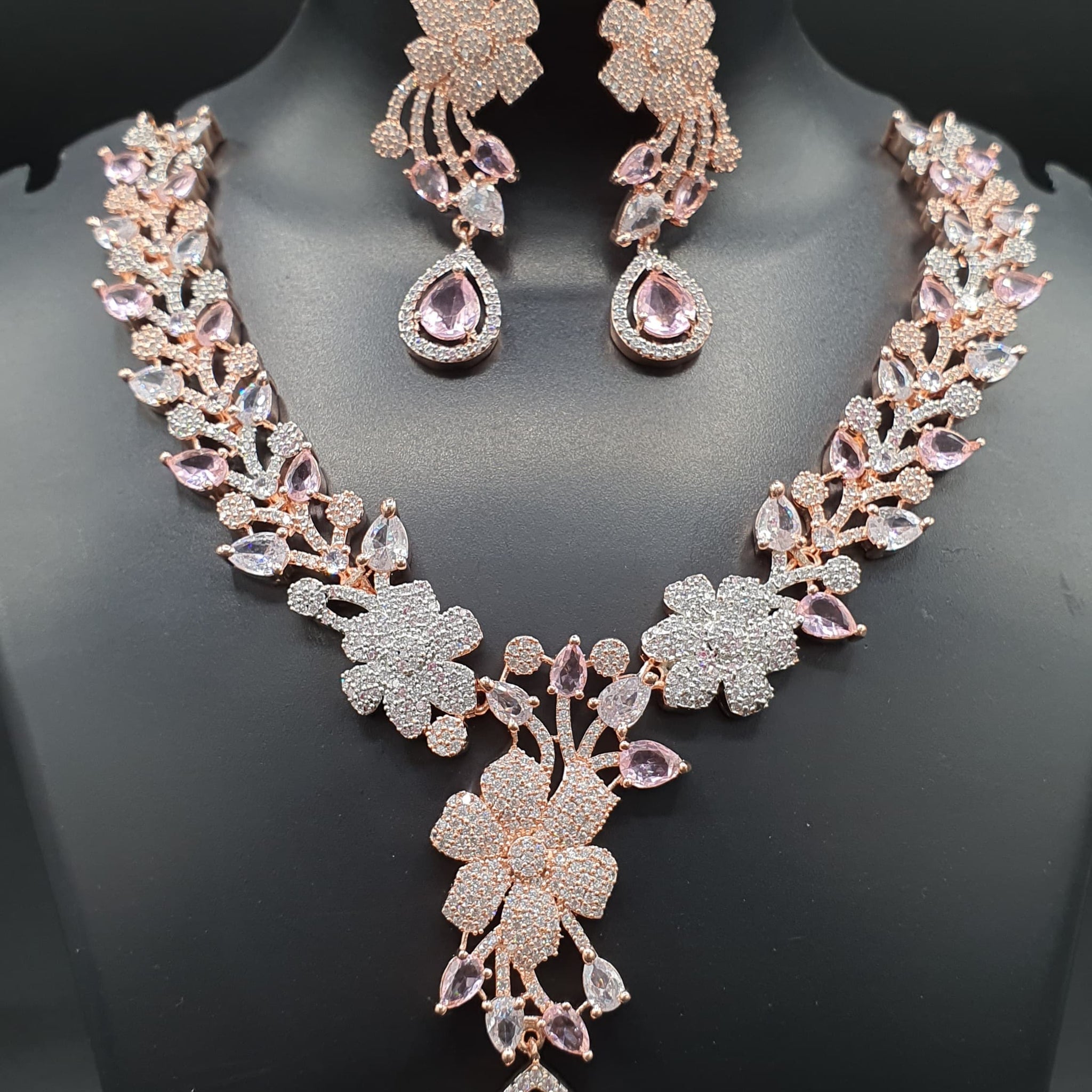 Beautiful American Diamond Antique Stone Necklace with Earrings Jewellery