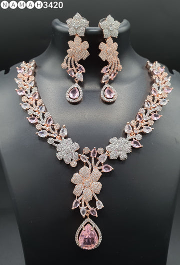 Beautiful American Diamond Antique Stone Necklace with Earrings Jewellery