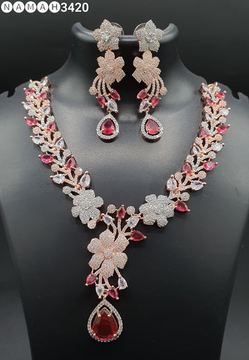 Beautiful American Diamond Antique Stone Necklace with Earrings Jewellery