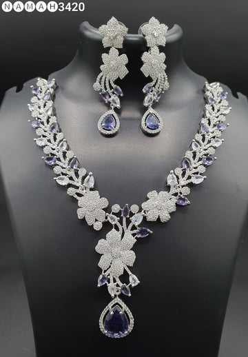 Beautiful American Diamond Antique Stone Necklace with Earrings Jewellery