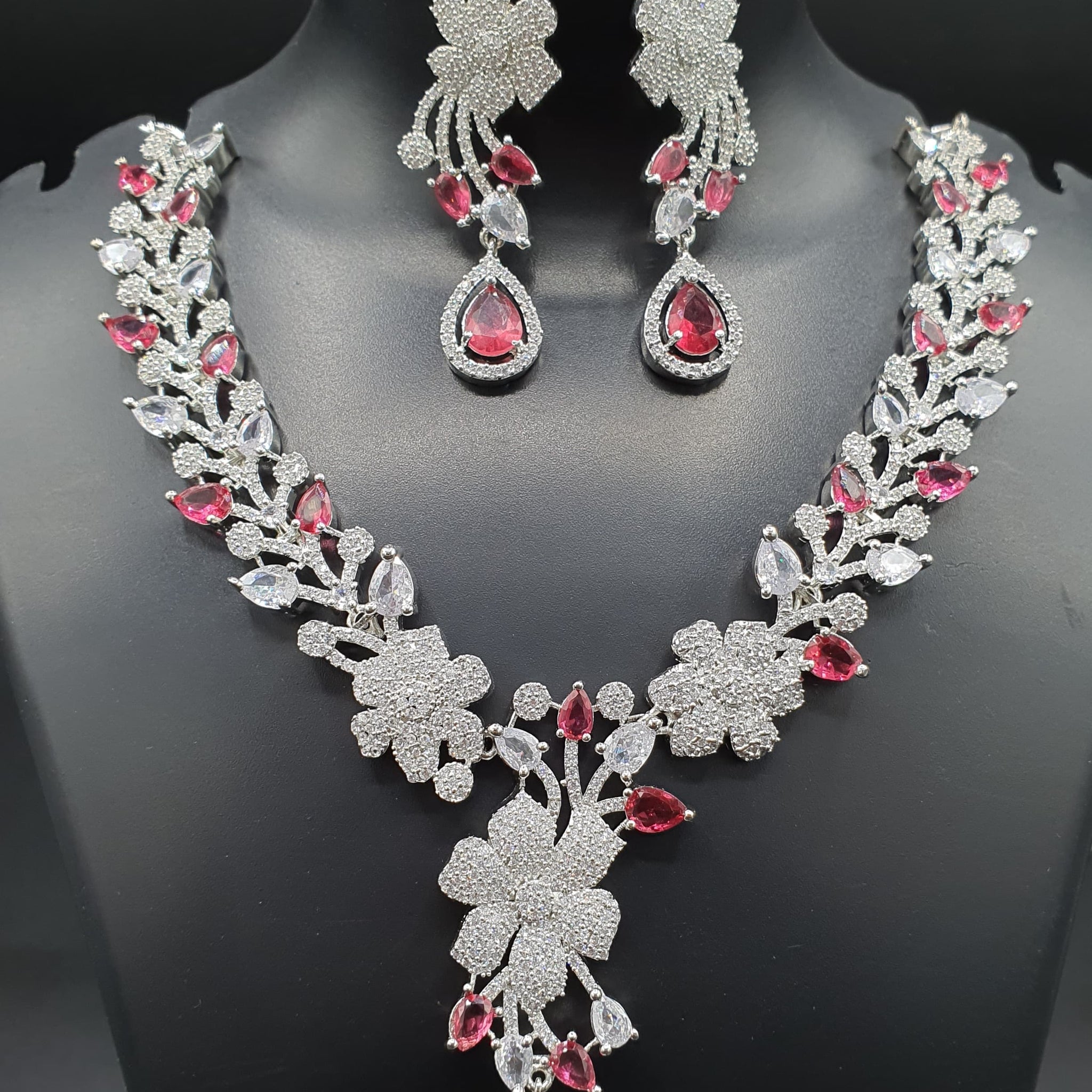 Beautiful American Diamond Antique Stone Necklace with Earrings Jewellery